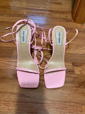 Steve Madden Pink Lace-Up Square-Toe Heels